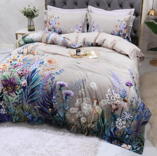 egyptian cotton duvet cover luxury floral bedding set soft breathable fabric top view