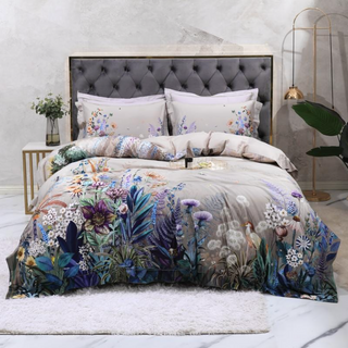 egyptian cotton duvet cover luxury floral bedding set soft breathable fabric front view