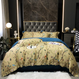 egyptian cotton duvet cover yellow botanical bedding set 600tc soft sheets front view