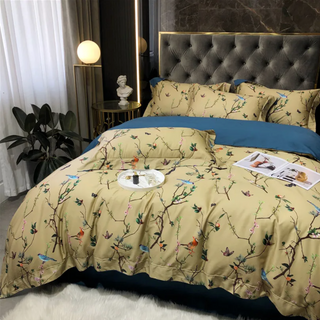 egyptian cotton duvet cover yellow botanical bedding set 600tc soft sheets side view