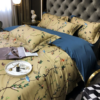egyptian cotton duvet cover yellow botanical bedding set 600tc soft sheets detail