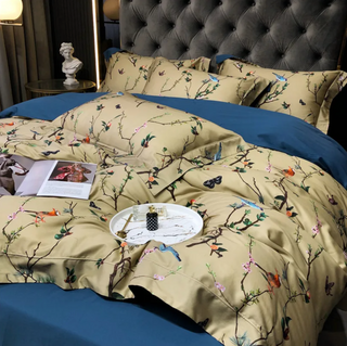 egyptian cotton duvet cover yellow botanical bedding set 600tc soft sheets angle view