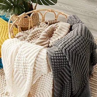 hand-knitted blanket cozy throw grey knit tela nativa set view