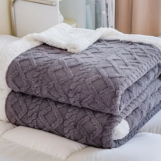 soft throw blanket double layer dark grey cozy polyester tela nativa side view
