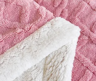 double layer throw blanket soft pink hand knitted cozy winter cover detail