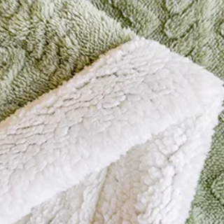 double layer throw blanket soft green hand knitted cozy polyester detail