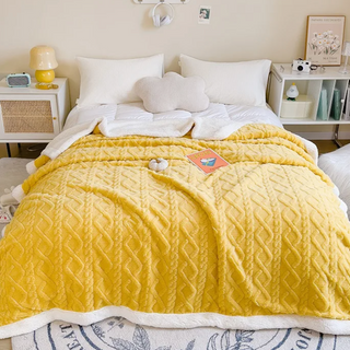 double layer throw blanket soft cozy yellow polyester tela nativa close-up