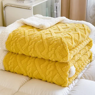 double layer throw blanket soft cozy yellow polyester tela nativa side view