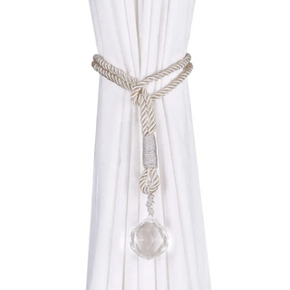 curtain tieback elegant beige crystal polyester drapery holder window close-up