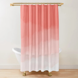 eco-friendly ombré peach pink polyester mold resistant waterproof shower curtain set view