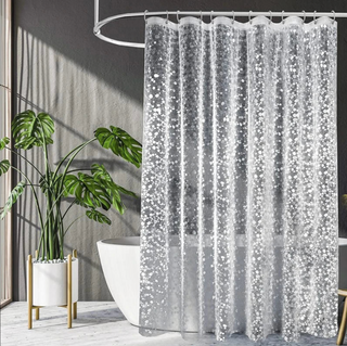 eco-friendly pebble pattern bathroom privacy waterproof shower curtain lifestyle view