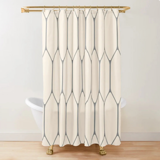 beige grey hexagonal pattern mold resistant waterproof shower curtain set view