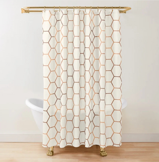 eco-friendly honey bronze hexagonal polyester waterproof shower curtain set view