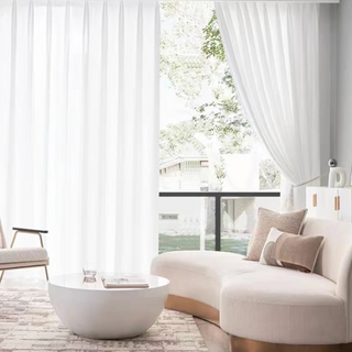 white sheer curtain opaque window drapes polyester woven panels side view