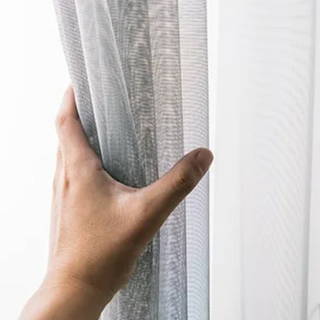 sky blue milos luxury patterned sheer curtain geometric design front view