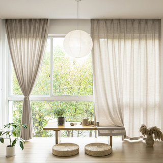 japanese sheer curtain thick linen voile privacy light filtering drapery close-up