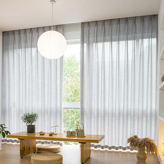 japanese sheer curtain thick grey voile linen privacy soft light close-up