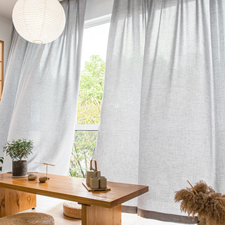 japanese sheer curtain thick grey voile linen privacy soft light detail