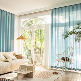 japanese sheer curtain blue thick voile privacy light filtering drapes detail