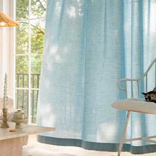 japanese sheer curtain blue thick voile privacy light filtering drapes side view