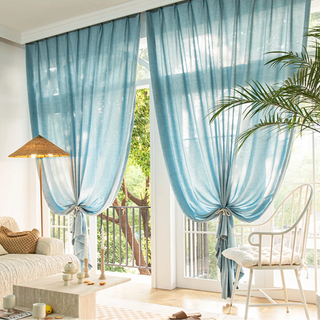 japanese sheer curtain blue thick voile privacy light filtering drapes close-up