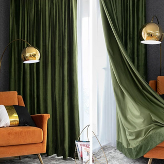 blackout velvet curtain thick luxury olive green velvet drapes rod pocket close-up