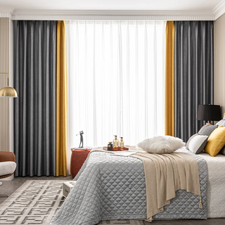 insulated blackout curtain scandinavian luxury thermal window drapes amber yellow fog close-up