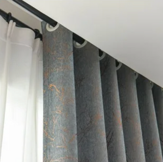 blackout curtain scandinavian grey blue privacy window covering panels angle view
