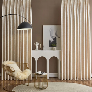 blackout curtain beige modern room darkening solid dense pattern side view