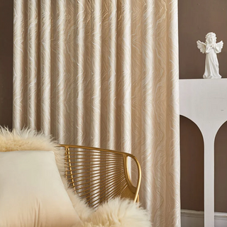 blackout curtain beige modern room darkening solid dense pattern set view
