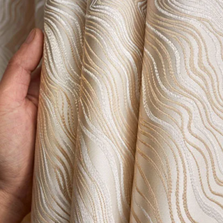 blackout curtain beige modern room darkening solid dense pattern front view