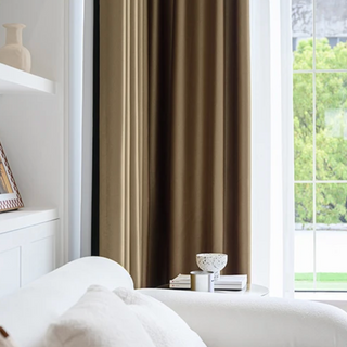 soundproof blackout curtain brown knitted polyester ceiling to floor drapes detail