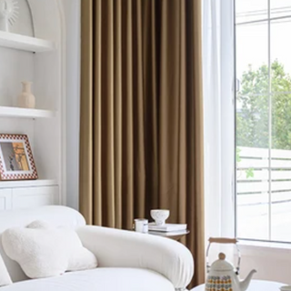 soundproof blackout curtain brown knitted polyester ceiling to floor drapes side view