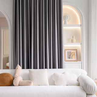 soundproof blackout curtain grey ceiling to floor noise reducing drapes close-up