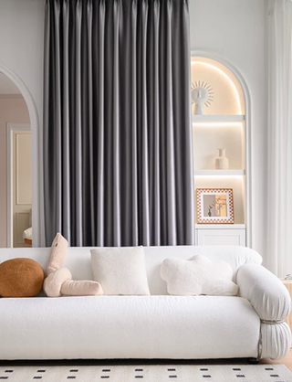 soundproof blackout curtain grey ceiling to floor noise reducing drapes side view