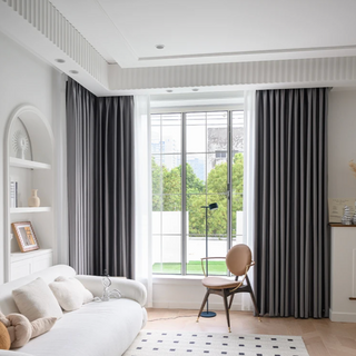 soundproof blackout curtain grey ceiling to floor noise reducing drapes detail