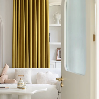 soundproof blackout curtain yellow ceiling to floor noise reducing drapes set view