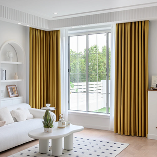 soundproof blackout curtain yellow ceiling to floor noise reducing drapes close-up