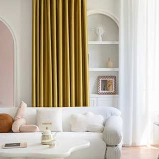 soundproof blackout curtain yellow ceiling to floor noise reducing drapes side view