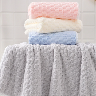 coral velvet bath towel set plush grid design quick drying high absorption set view