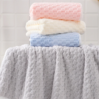 coral velvet bath towel set luxury quick drying plush grid design set view