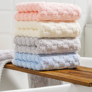 coral velvet bath towel set plush grid design quick drying high absorption angle view
