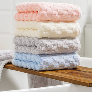 coral velvet bath towel set plush soft quick drying purple towels angle view