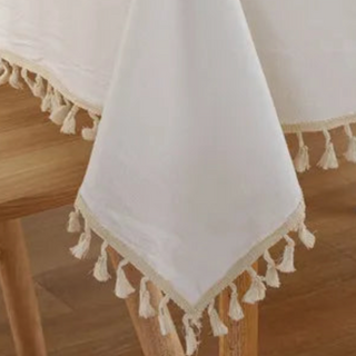swedish cotton tablecloth handmade rectangle table cover tassels detail