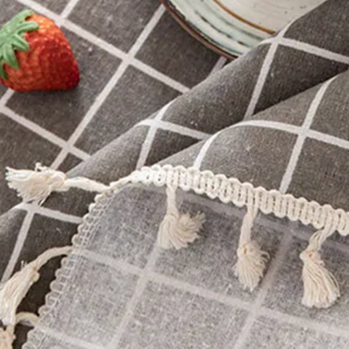 cotton tablecloth amsterdam grey plaid waterproof rectangle cover tassels detail