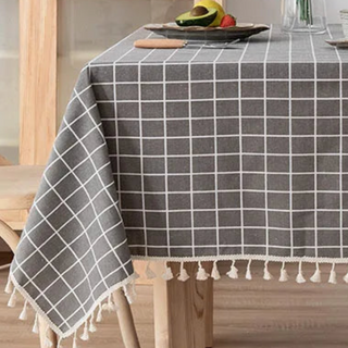 cotton tablecloth amsterdam grey plaid waterproof rectangle cover tassels set view