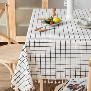 cotton tablecloth amsterdam white plaid waterproof rectangle cover detail