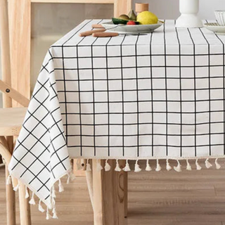 cotton tablecloth amsterdam white plaid waterproof rectangle cover side view