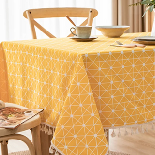 cotton tablecloth amsterdam yellow plaid waterproof rectangle cover close-up