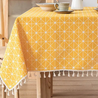 cotton tablecloth amsterdam yellow plaid waterproof rectangle cover side view